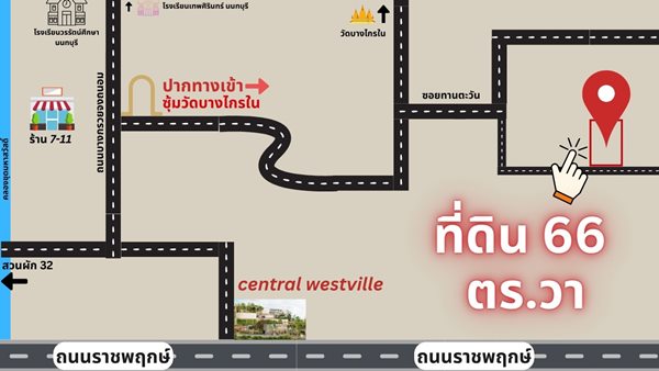 ขายที่ดิน ทำเลดี ใกล้ Central Westville ในซอยวัดบางไกรใน อ.บางกรวย จ.นนทบุรี แปลงสวย สี่่เหลี่ยมผืนผ้า โทร 093-543-5103 (รูปที่ 11)