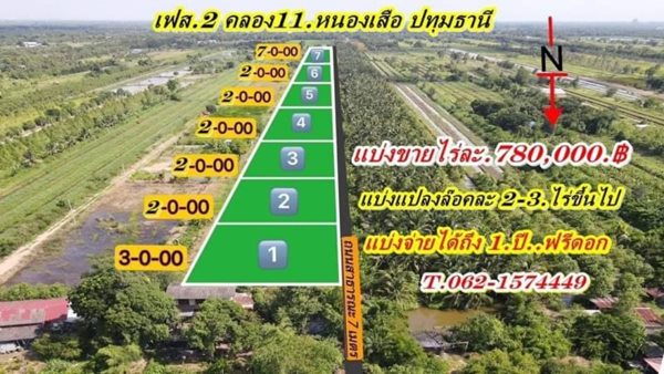 ขายที่ดินในราคาเจ้าของที่คลอง11เฟส2หนองเสือT.062-1574449 (รูปที่ 2)