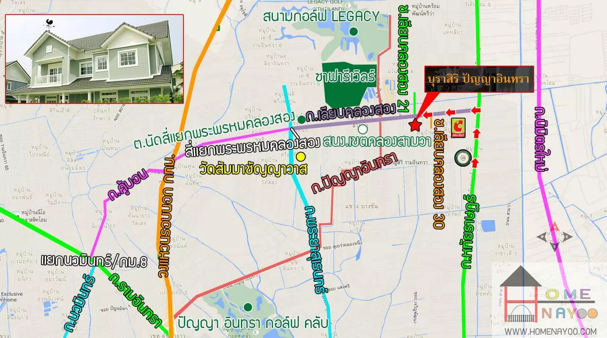 🚩 บ้านเดี่ยว 82 ตารางวา ติดสระน้ำ ในโครงการ บุราสิริ ปัญญาอินทรา บ้านเดี่ยวสไตล์ New England Colonial ติดถนนเลียบคลองสอง ตรงข้ามซาฟารีเวิลด์ (รูปที่ 66)