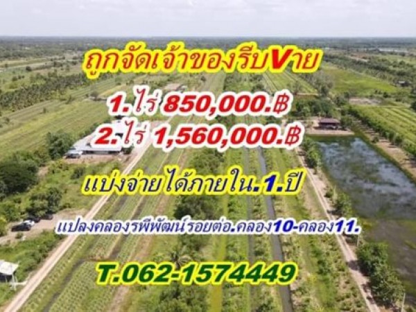 ถูกจัด เจ้าของรีบขาย แบ่งจ่ายได้ ที่ดินคลอง11 (รพีพัฒน์ ) หนองเสือ T.062-1574449